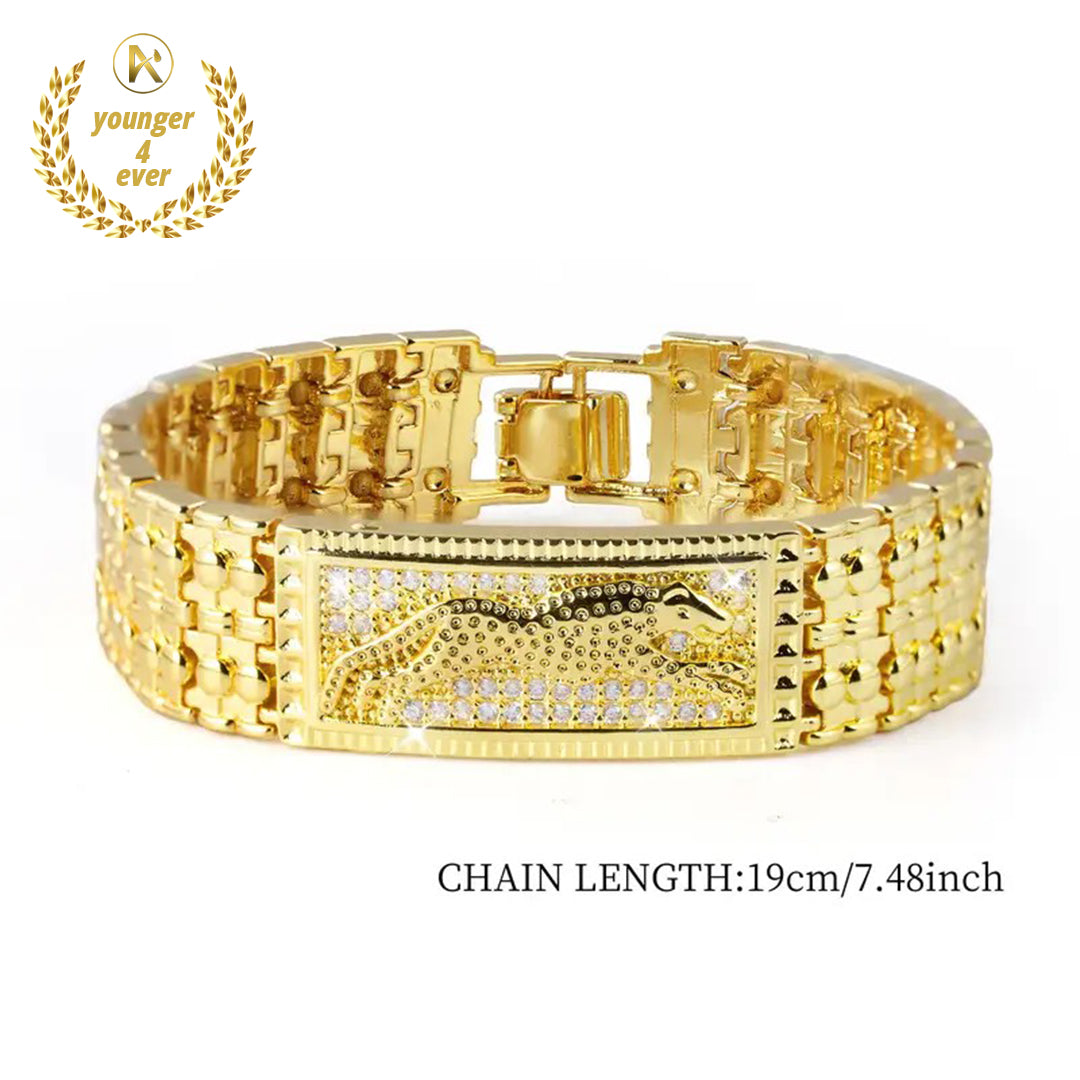 Luxurious And Bold 18K Gold-Plated Copper Bracelet with Synthetic Zirconia Stones