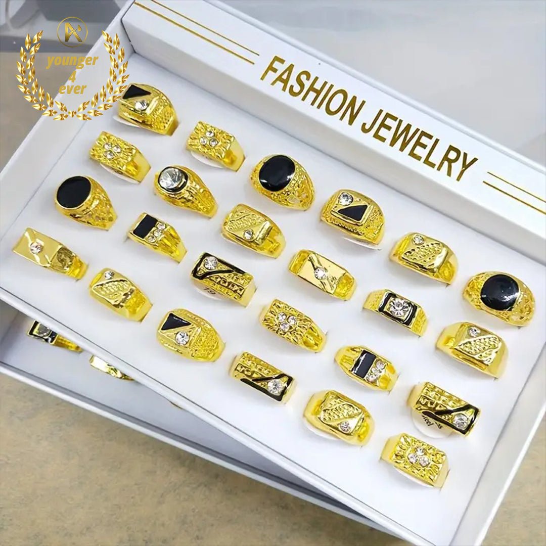 Men's Classic Retro Golden Band Rings Set