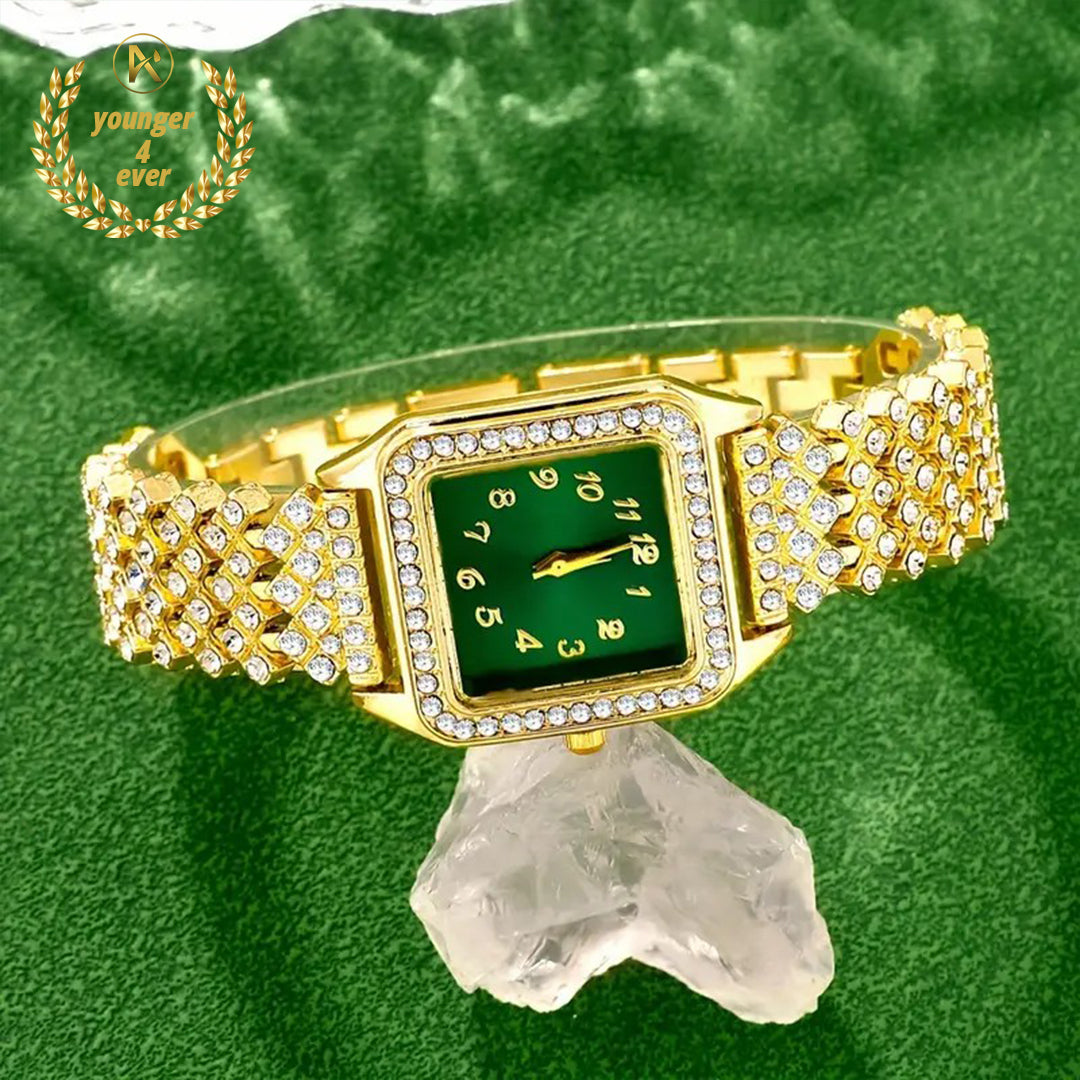 Golden Square Rhinestone Quartz Watch Zinc Alloy Strap Zinc Alloy Pointer