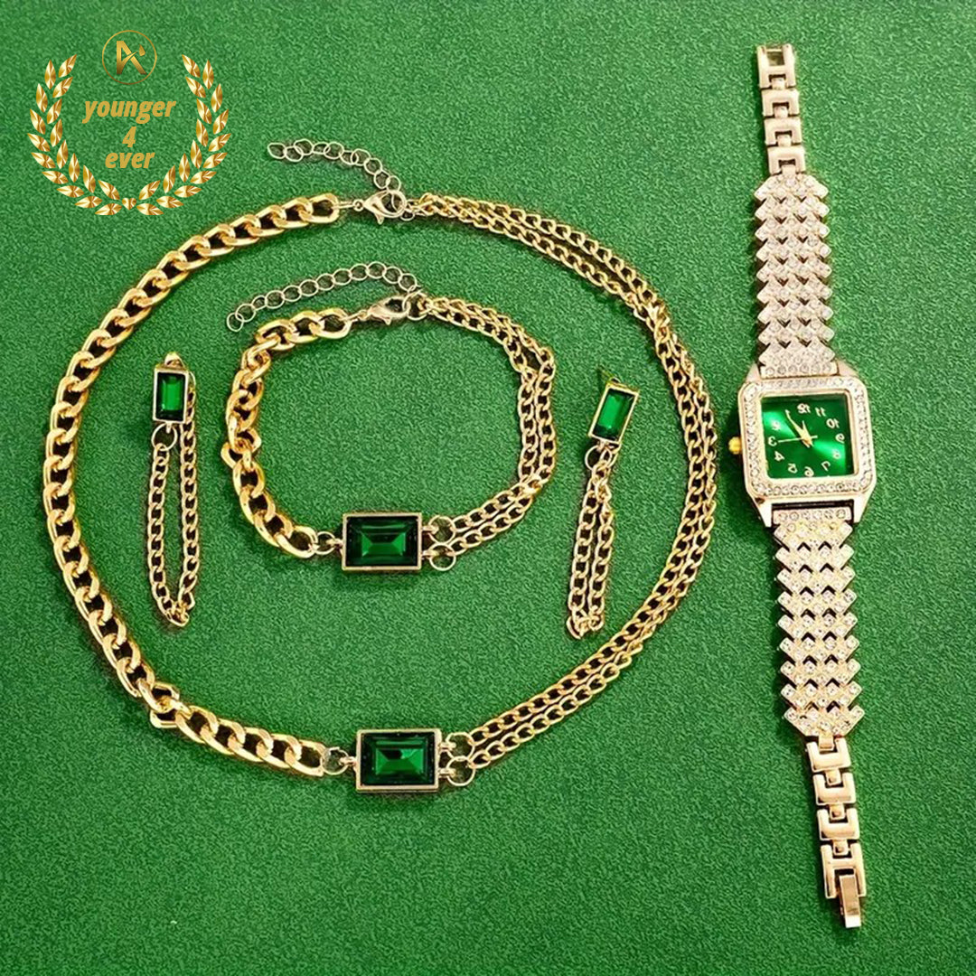 Golden Square Rhinestone Quartz Watch Zinc Alloy Strap Zinc Alloy Pointer