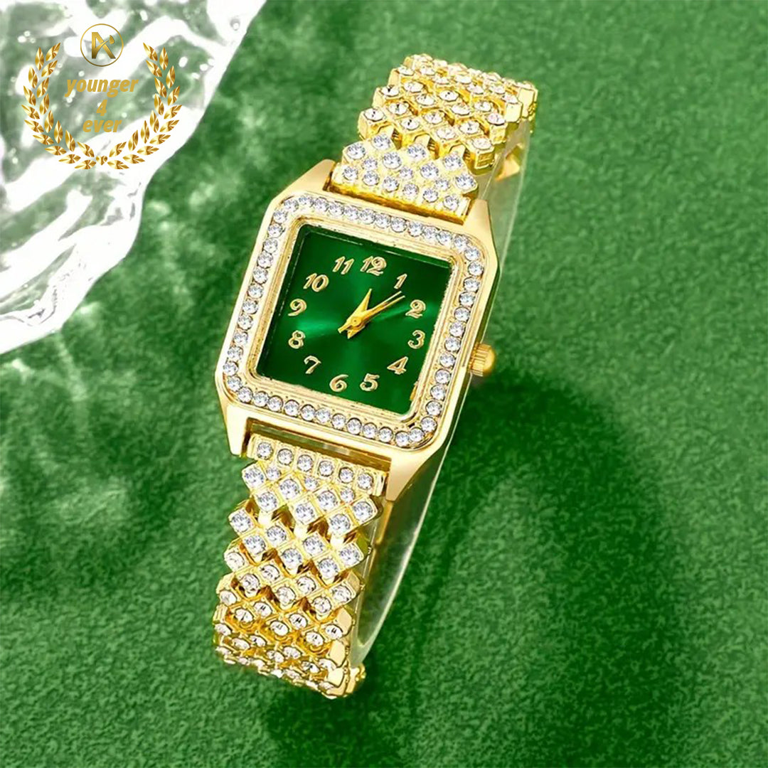 Golden Square Rhinestone Quartz Watch Zinc Alloy Strap Zinc Alloy Pointer