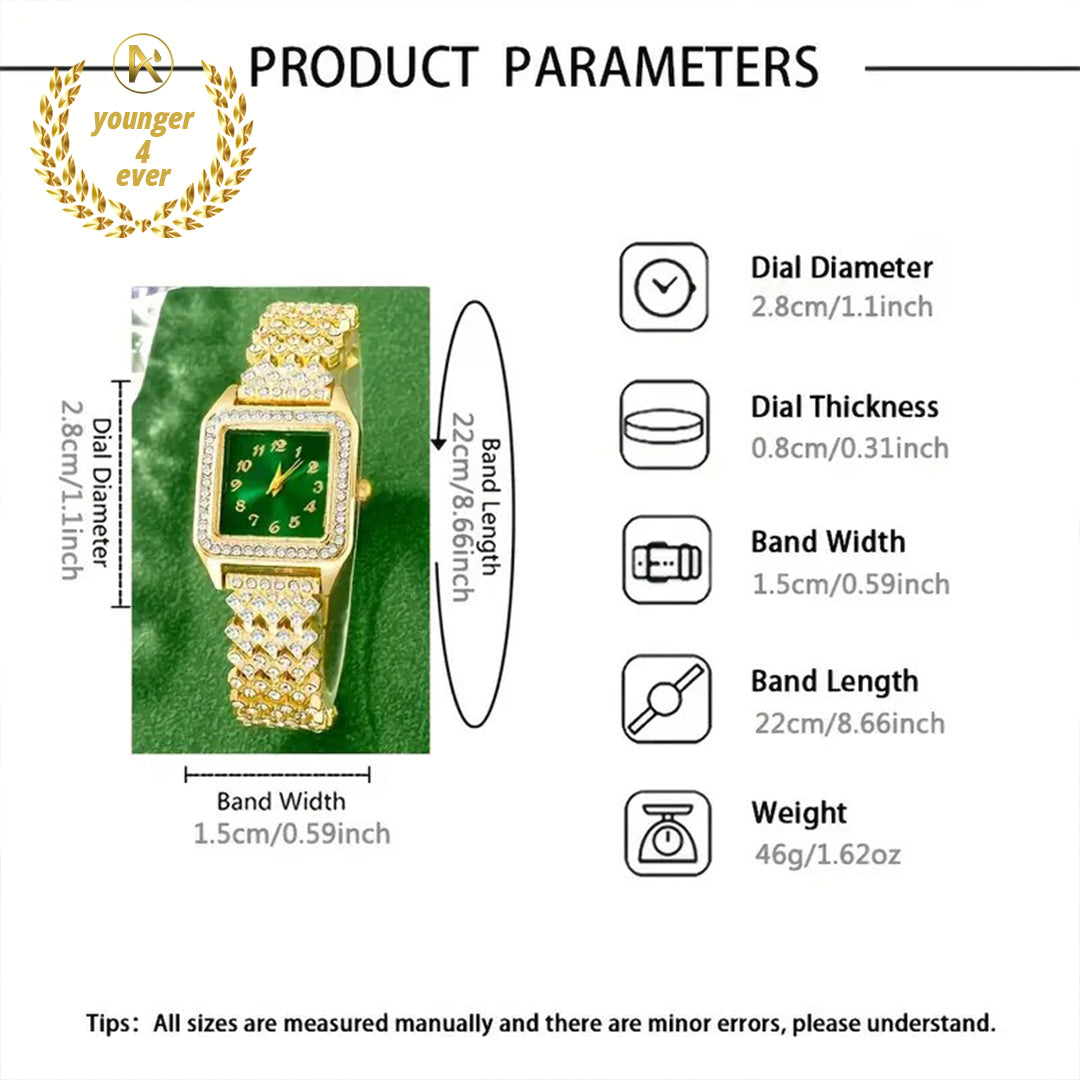 Golden Square Rhinestone Quartz Watch Zinc Alloy Strap Zinc Alloy Pointer
