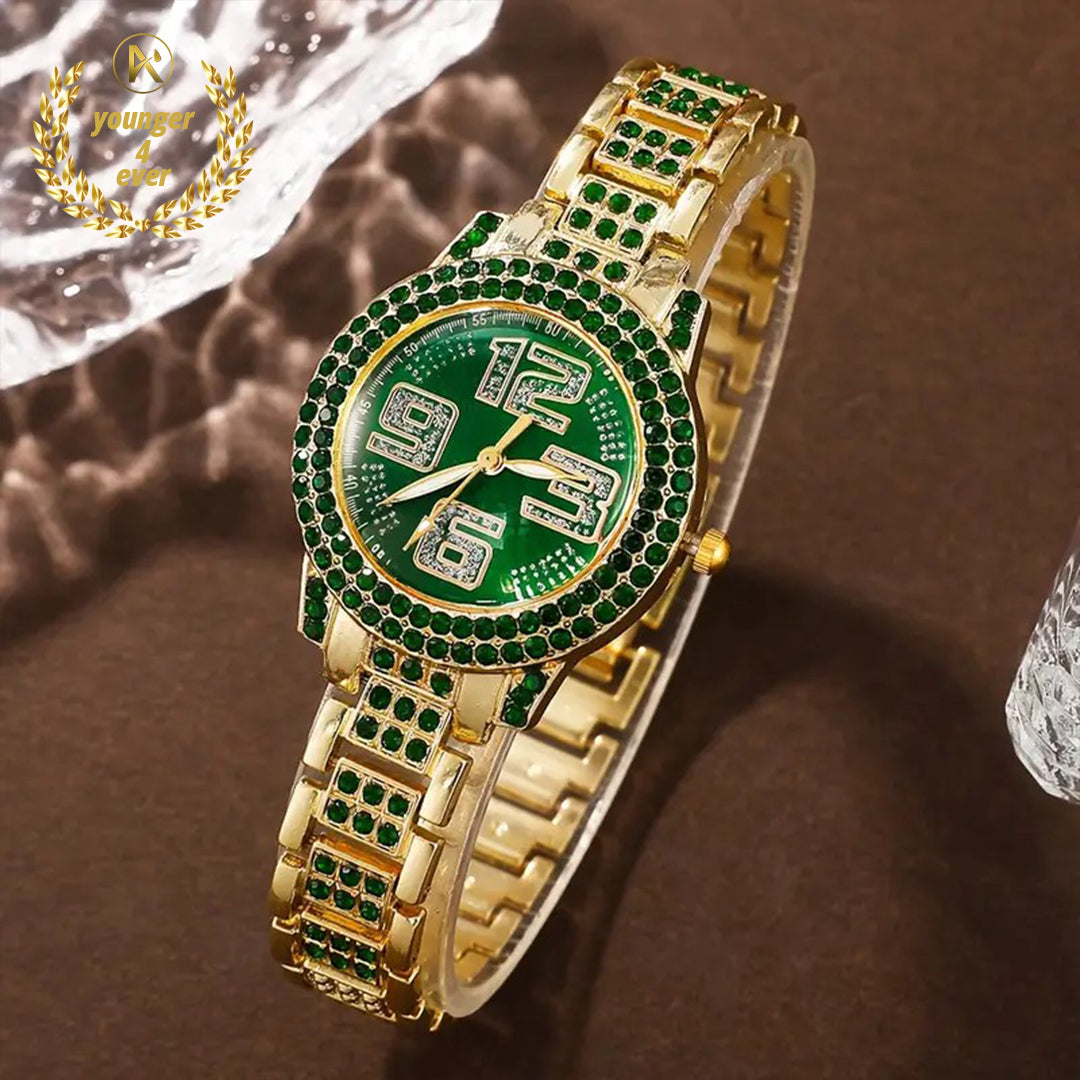 Green Round Rhinestone Quartz Set - GS001