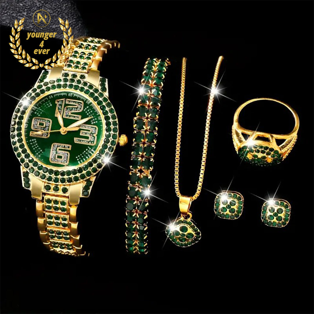 Green Round Rhinestone Quartz Set - GS001