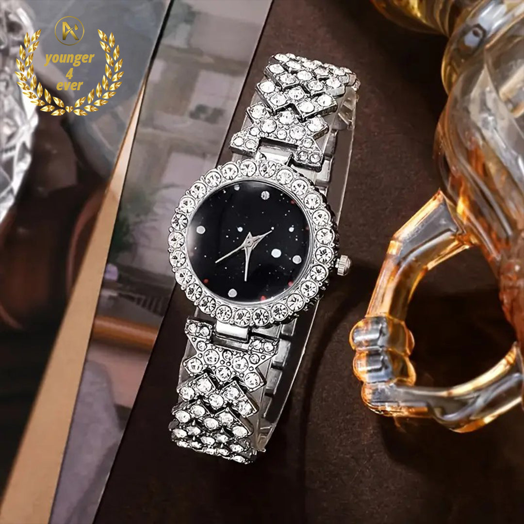 Elegant Quartz Wrist Watch Set for Women with Rhinestone Embellishment