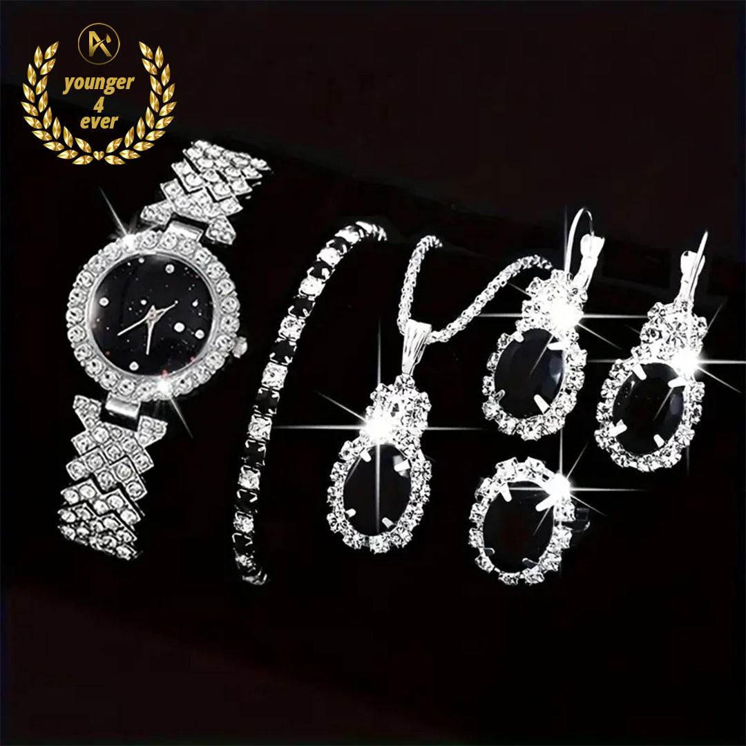 Elegant Quartz Wrist Watch Set for Women with Rhinestone Embellishment