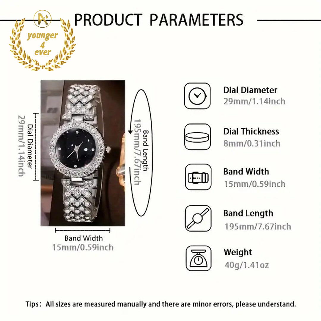 Elegant Quartz Wrist Watch Set for Women with Rhinestone Embellishment