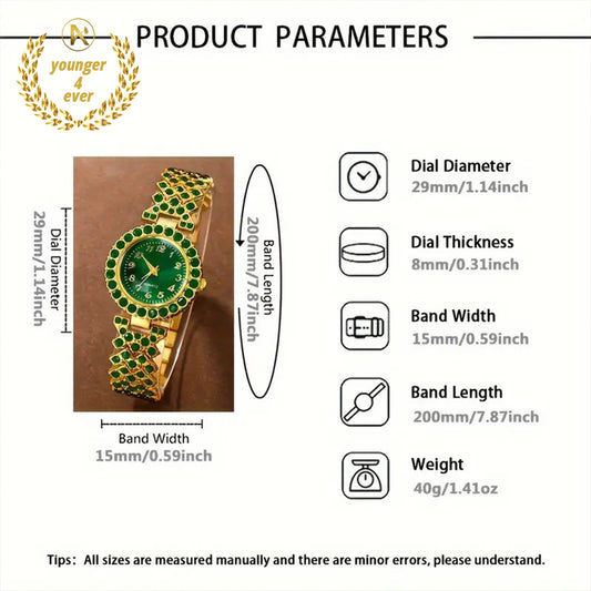 Glamorous 6pcs Women's Quartz Watch & Rhinestone Jewelry Set