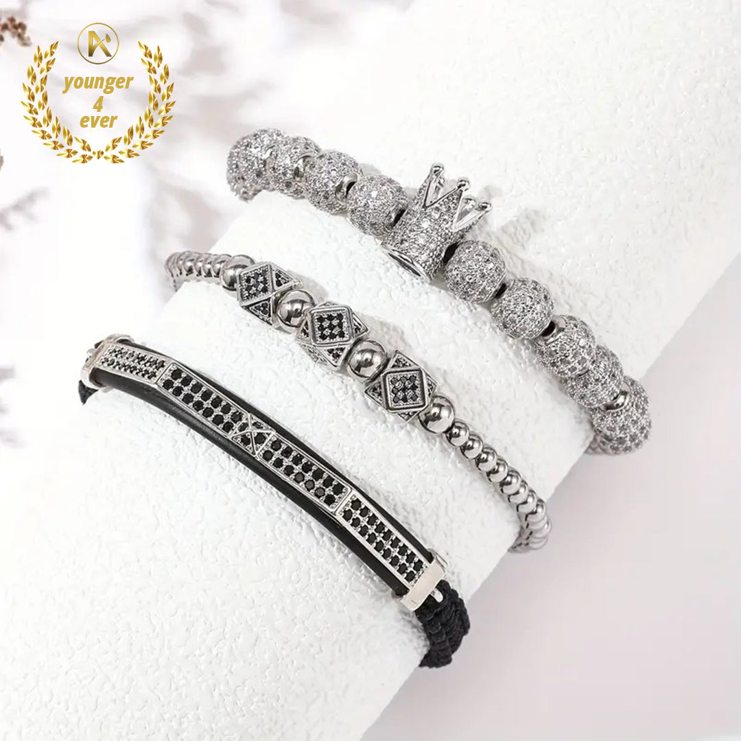 Men's Fashionable Crown Pendant Hip Hop Style Bracelet Set