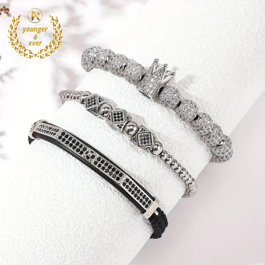 Men's Fashionable Crown Pendant Hip Hop Style Bracelet Set