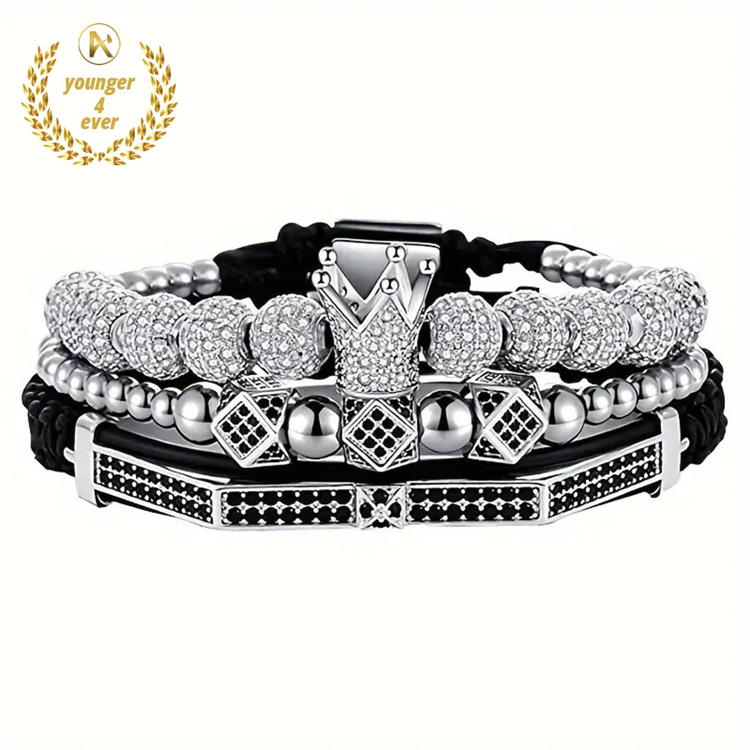 Men's Fashionable Crown Pendant Hip Hop Style Bracelet Set