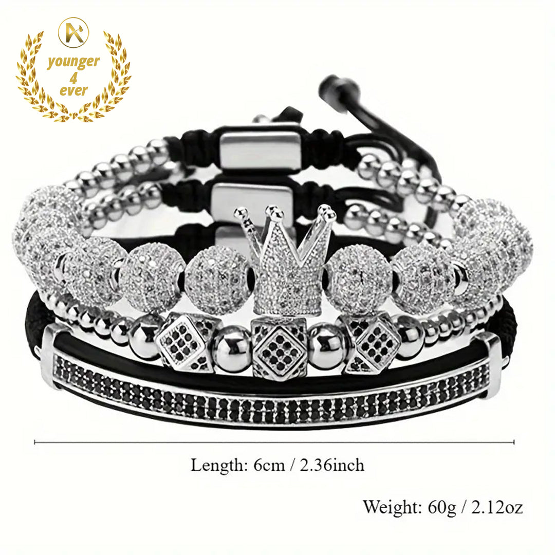 Men's Fashionable Crown Pendant Hip Hop Style Bracelet Set