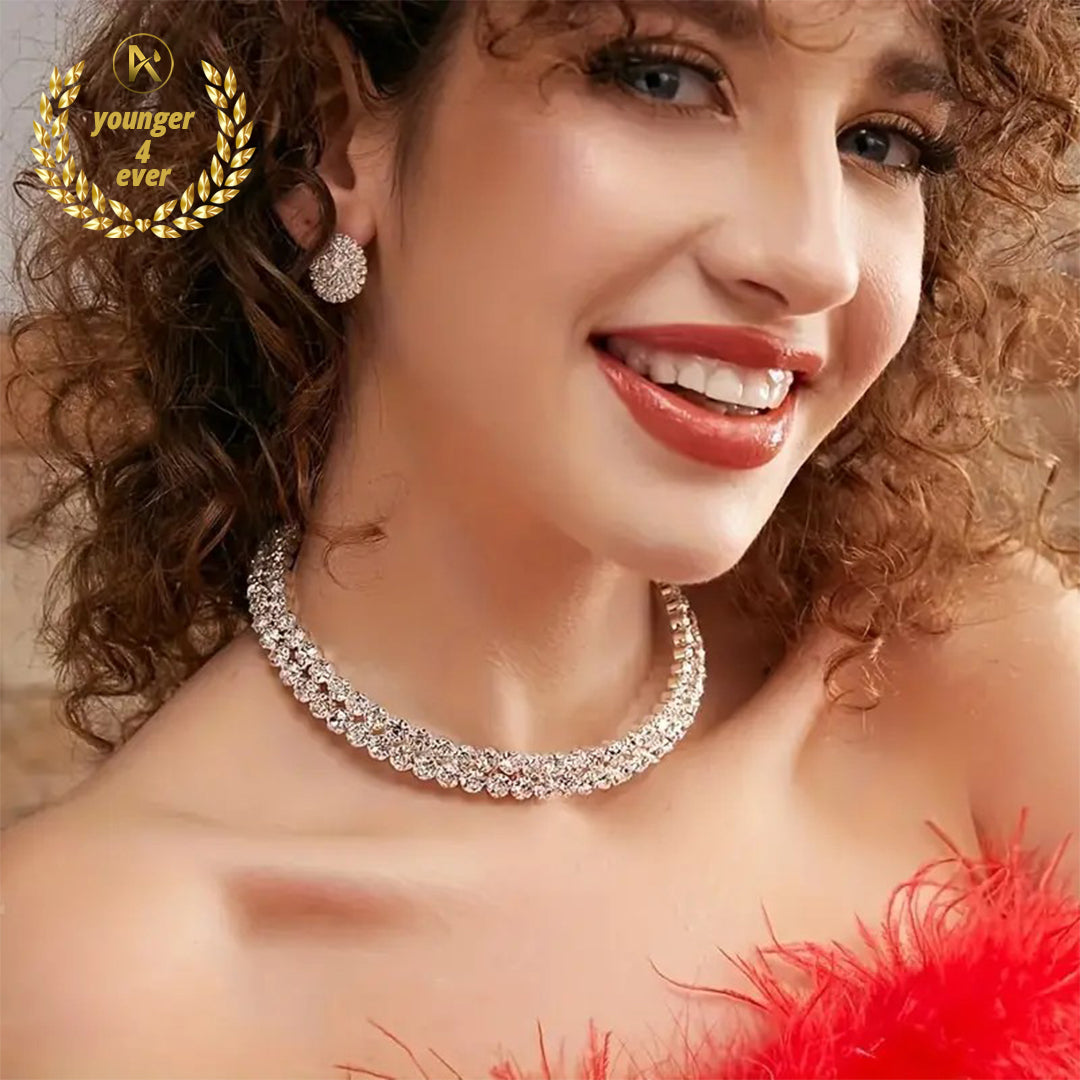 Jewelry Trio Set - Shimmering Rhinestone Silver Plated Earrings