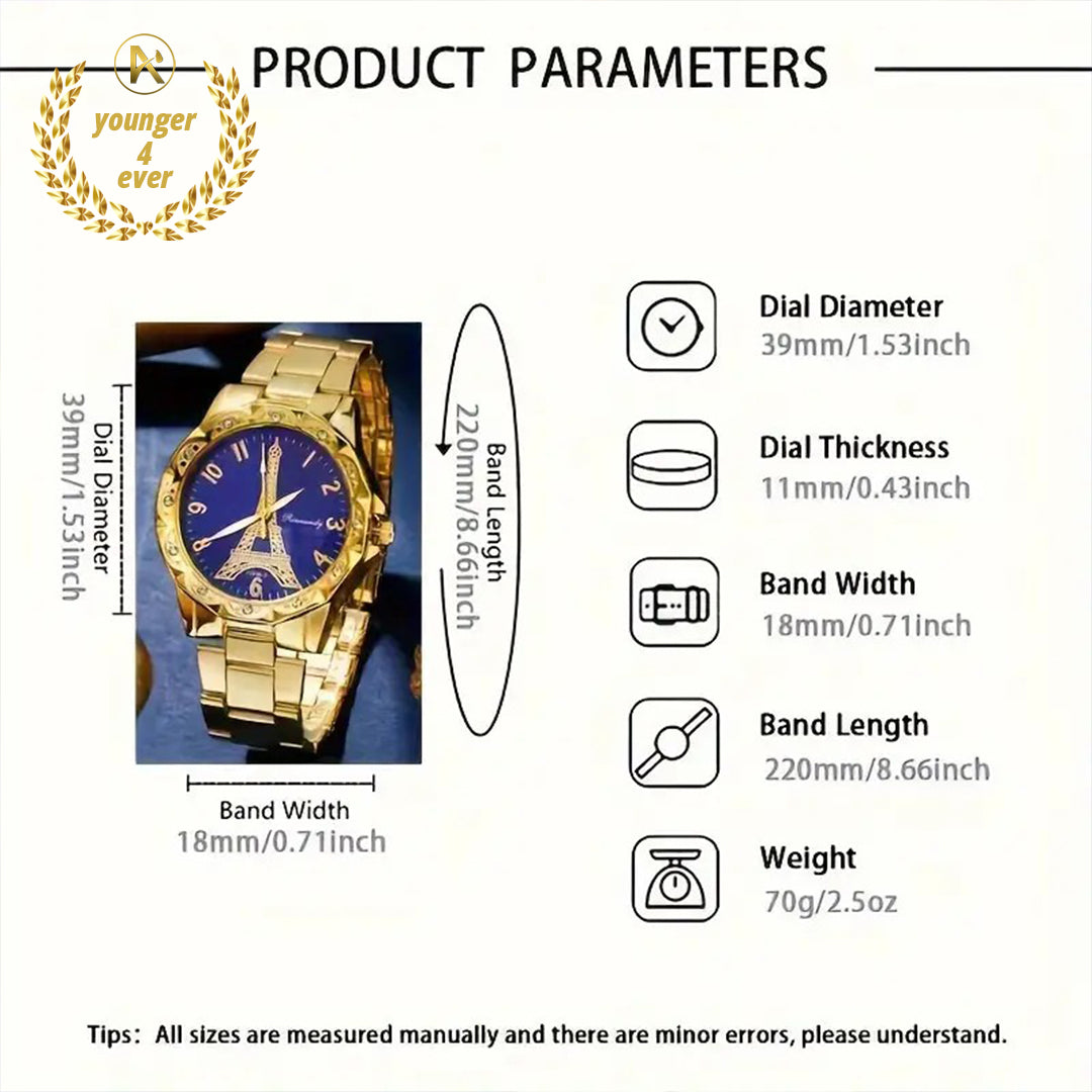 Luxury Golden Round Rhinestone Quartz Set - GS004