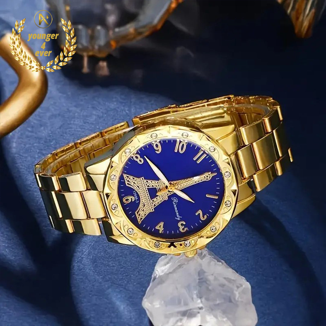 Luxury Golden Round Rhinestone Quartz Set - GS004