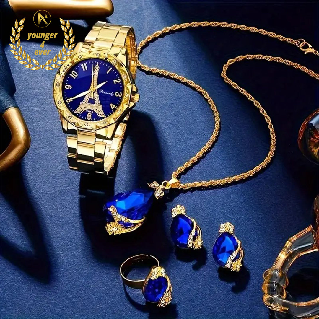 Luxury Golden Round Rhinestone Quartz Set - GS004