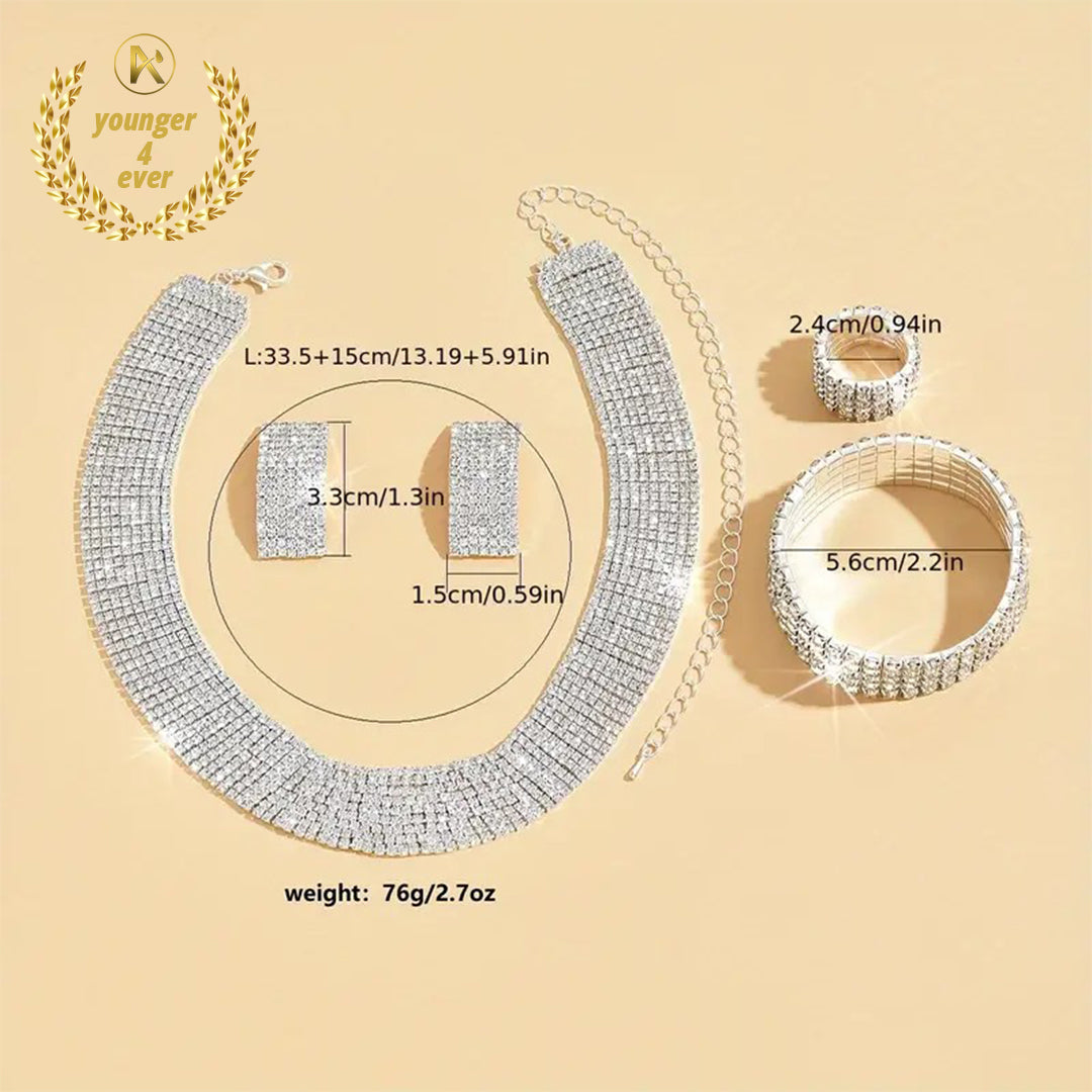 Pair of Earrings, 1 Necklace, 1 Bracelet, 1 Ring