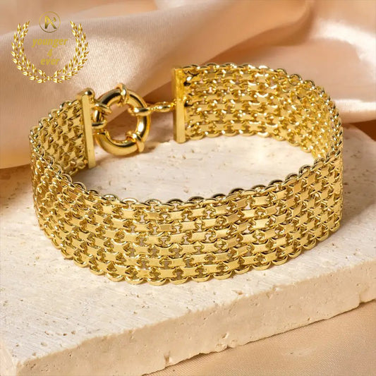 Shiny Copper Chain Bracelet with Geometric Sailor Clasp for Men and Women