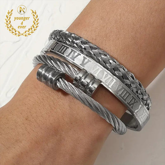 Stainless Steel Twist Bangle Bracelets Set of 3