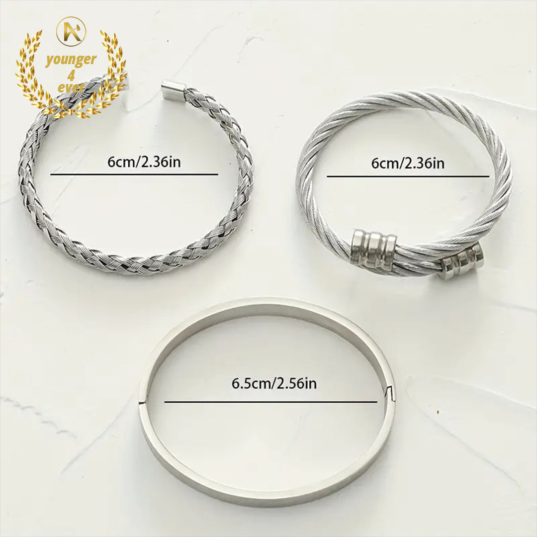 Stainless Steel Twist Bangle Bracelets Set of 3