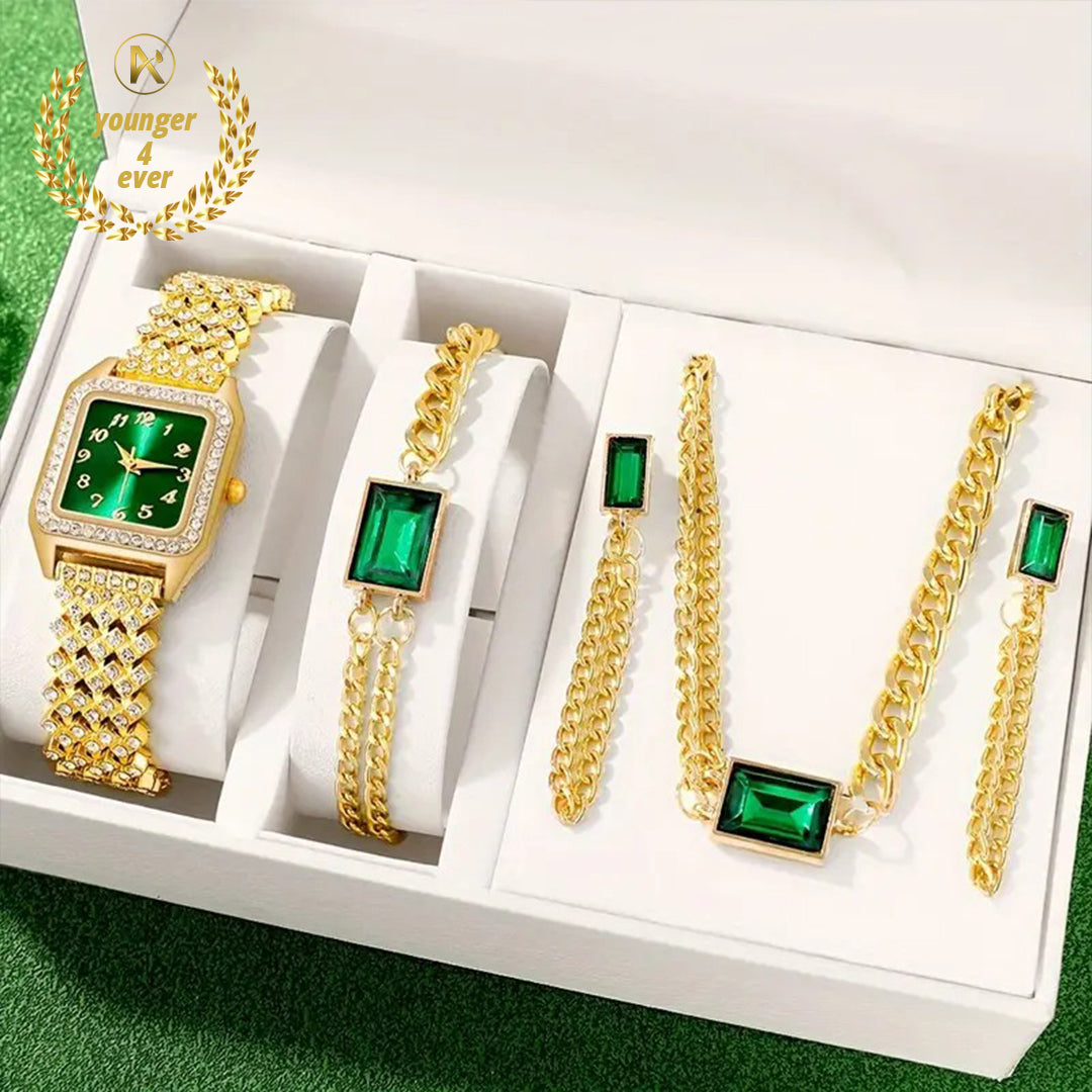 Golden Square Rhinestone Quartz Watch - GS012