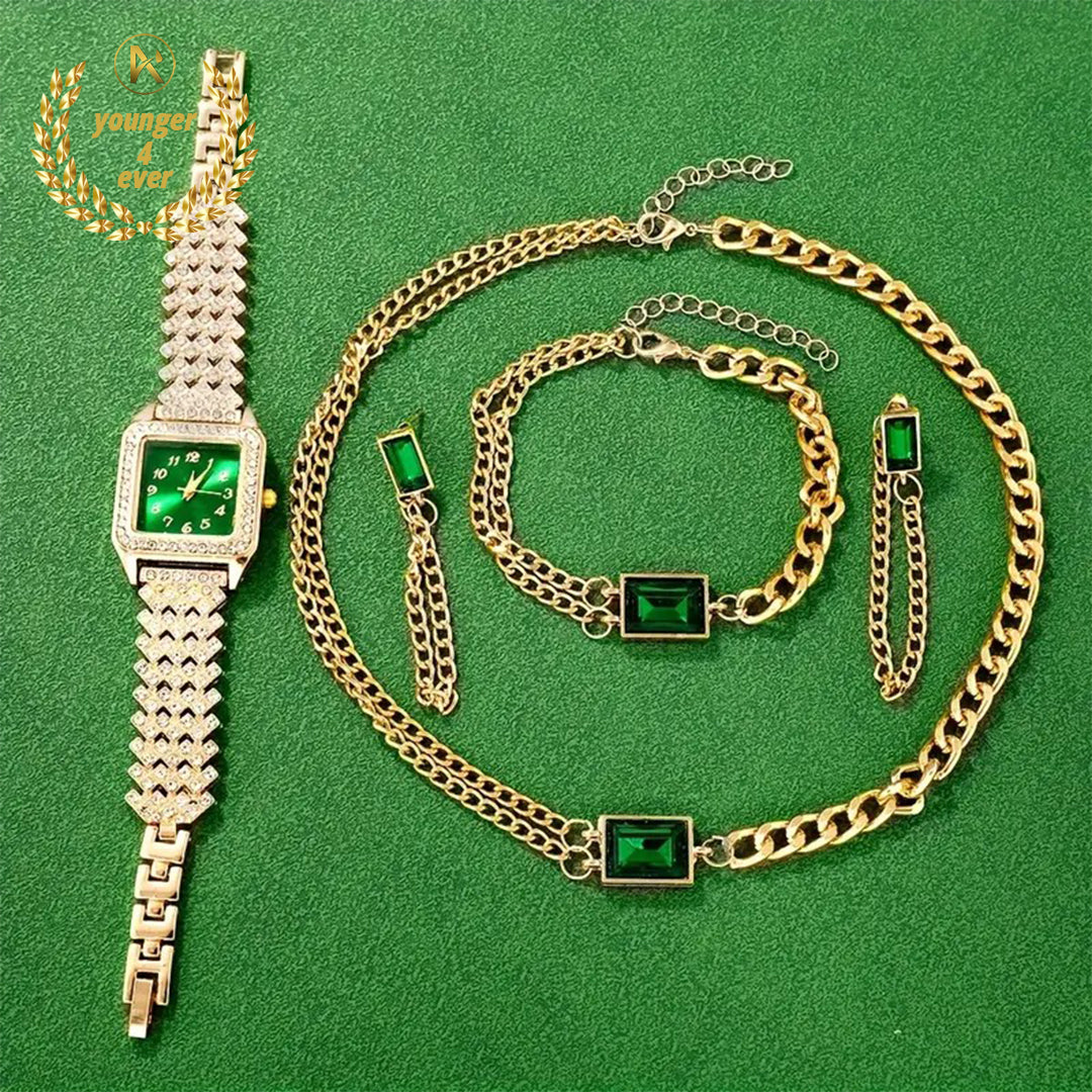 Golden Square Rhinestone Quartz Watch - GS012