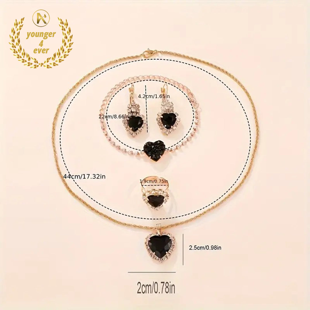 Luxury Heart Jewelry Set Sparkling Elegant Style Ring Earrings Necklace Set