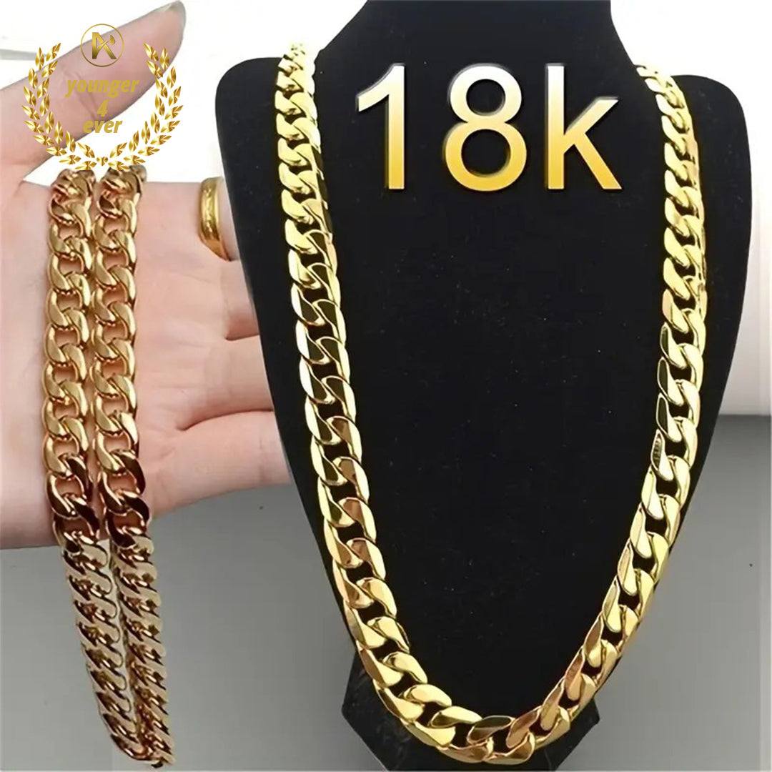 Golden Chain Necklace, 22 Inches Long, Luxury Look, Solid 14K Gold Plated