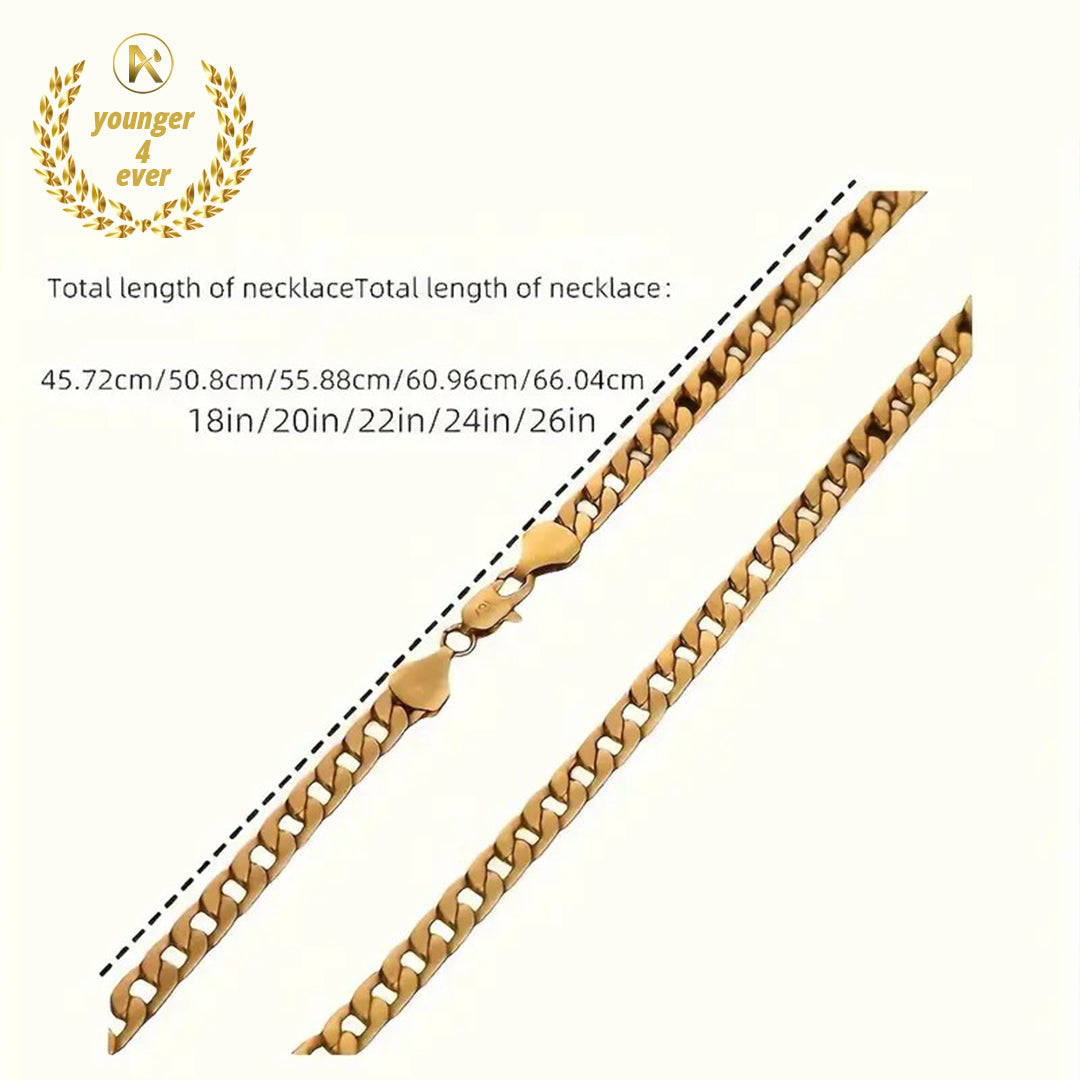 Golden Chain Necklace, 22 Inches Long, Luxury Look, Solid 14K Gold Plated
