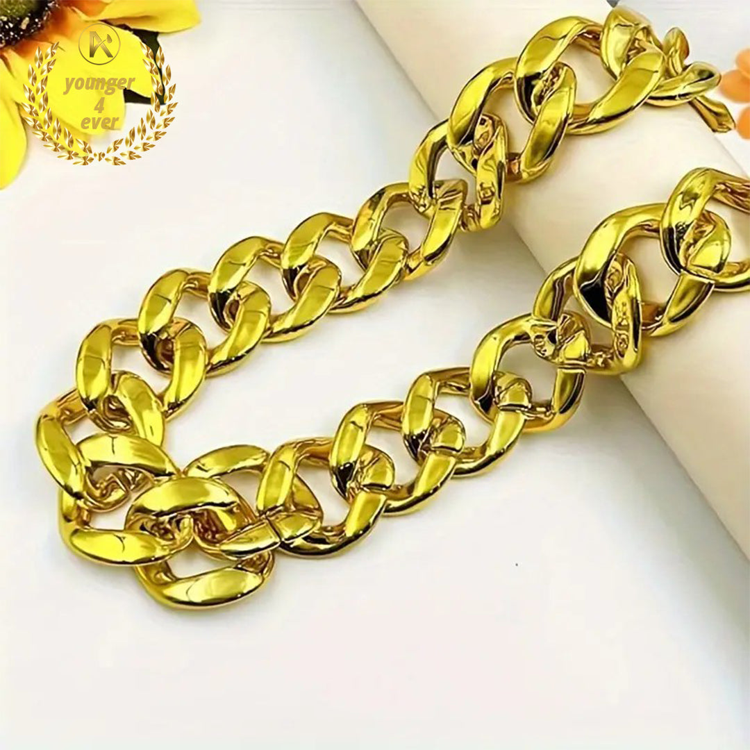 Golden Chain Necklace, 22 Inches Long, Luxury Look, Solid 14K Gold Plated