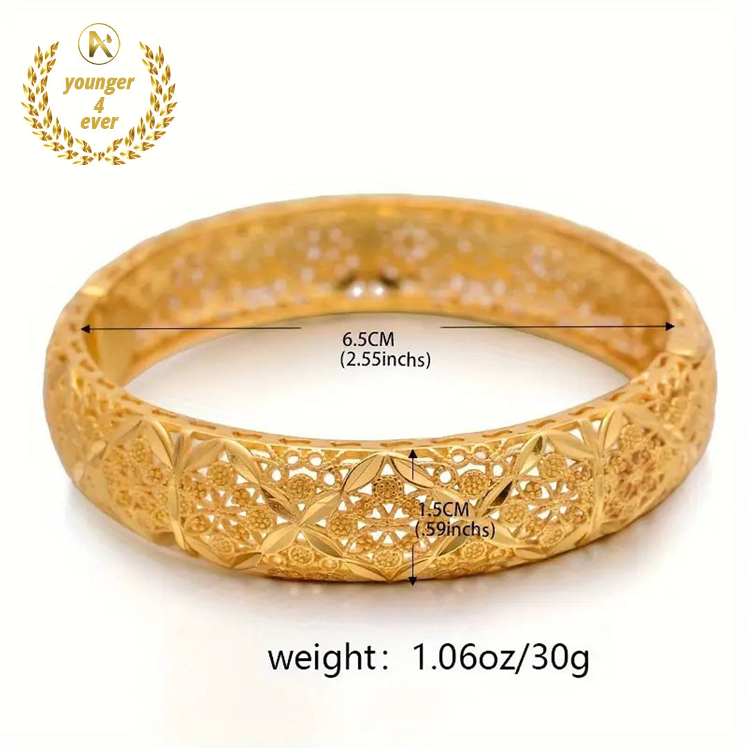 24K Gold Plated Ladies Open Bracelet Hand Jewelry