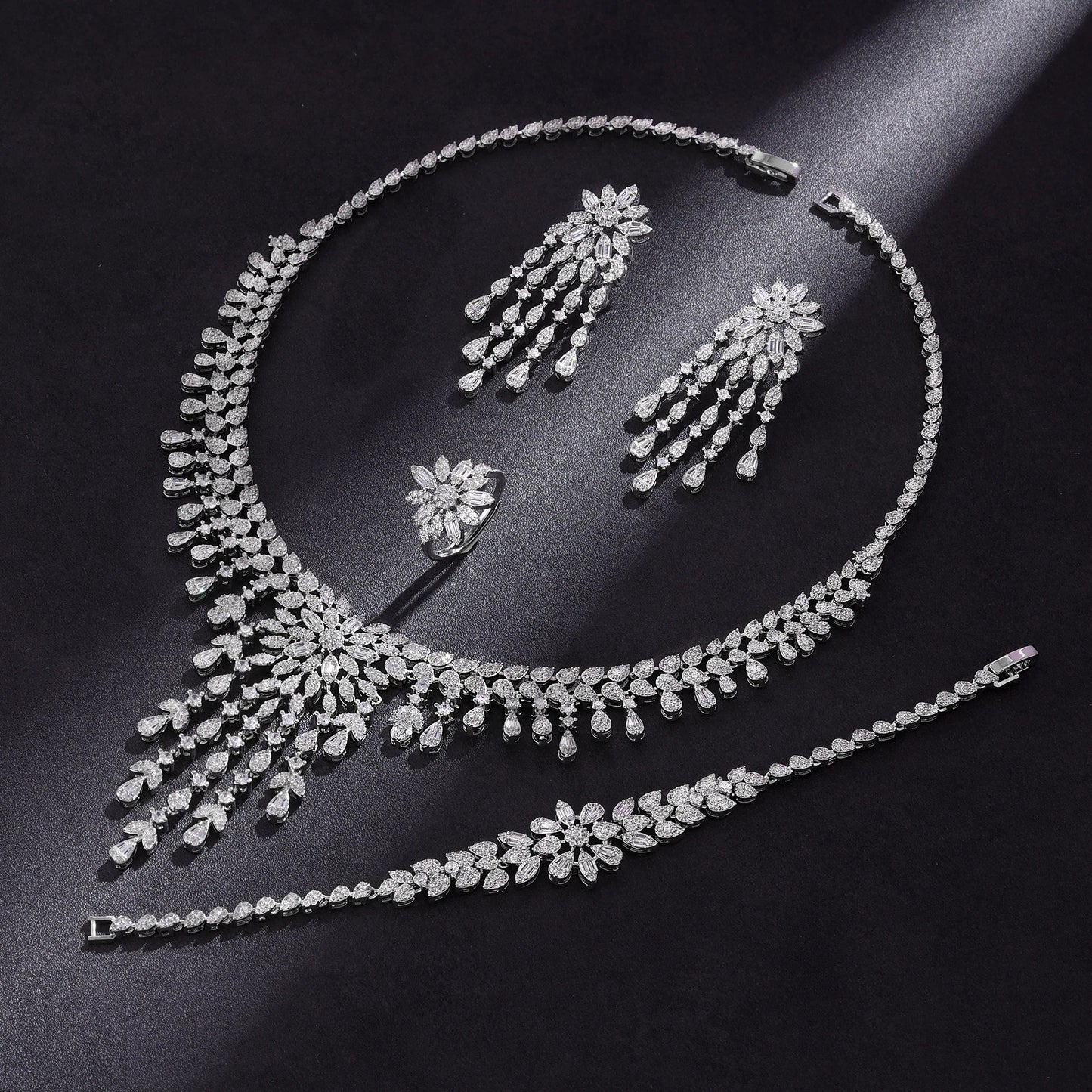 2024 Hot Selling 4-Piece Bride Wedding Jewelry Set with Cubic Zirconia Dubai Luxury Jewelry Set