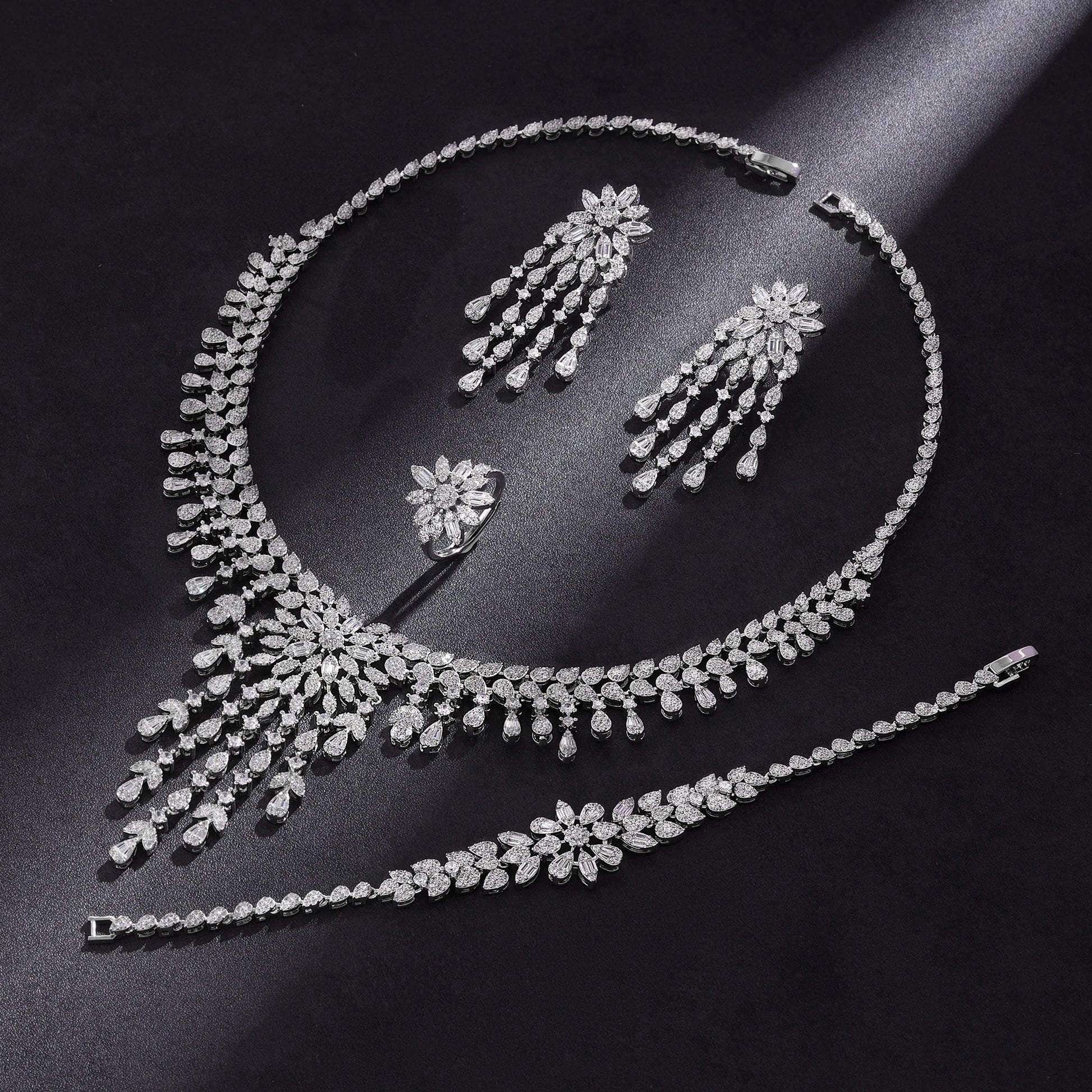 2024 Hot Selling 4-Piece Bride Wedding Jewelry Set with Cubic Zirconia Dubai Luxury Jewelry Set
