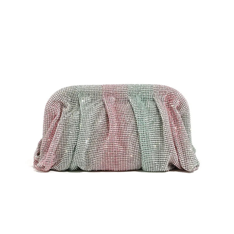 Shinny Ruched Rhinestone Clucth Purse Women Luxury Designer Evening Bags Fashion Party Dinner Handbag Bridal Makeup Bag