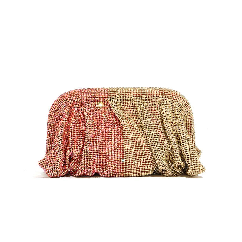 Shinny Ruched Rhinestone Clucth Purse Women Luxury Designer Evening Bags Fashion Party Dinner Handbag Bridal Makeup Bag