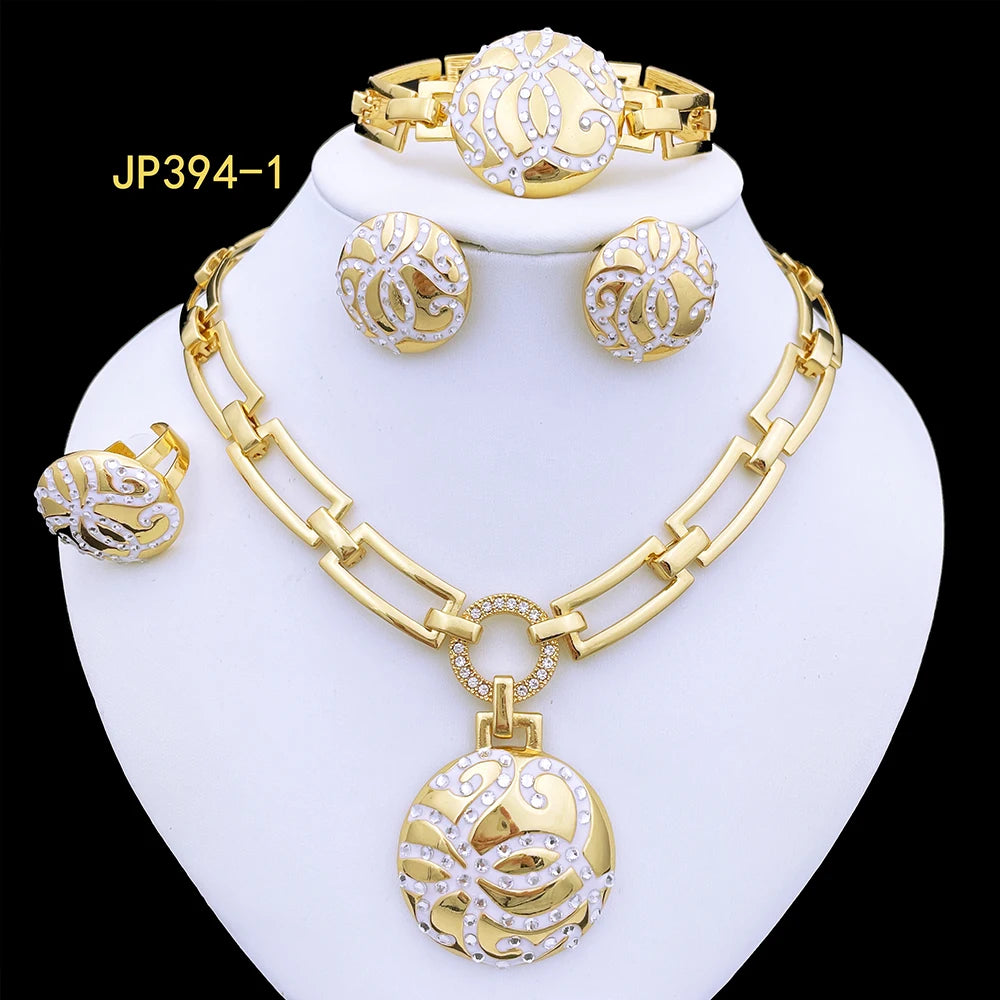 Classic Design Women Necklace Earrings Ring Bracelet Pendant Jewelry Set 18K Gold Plated Wedding Party High Quality Jewelry