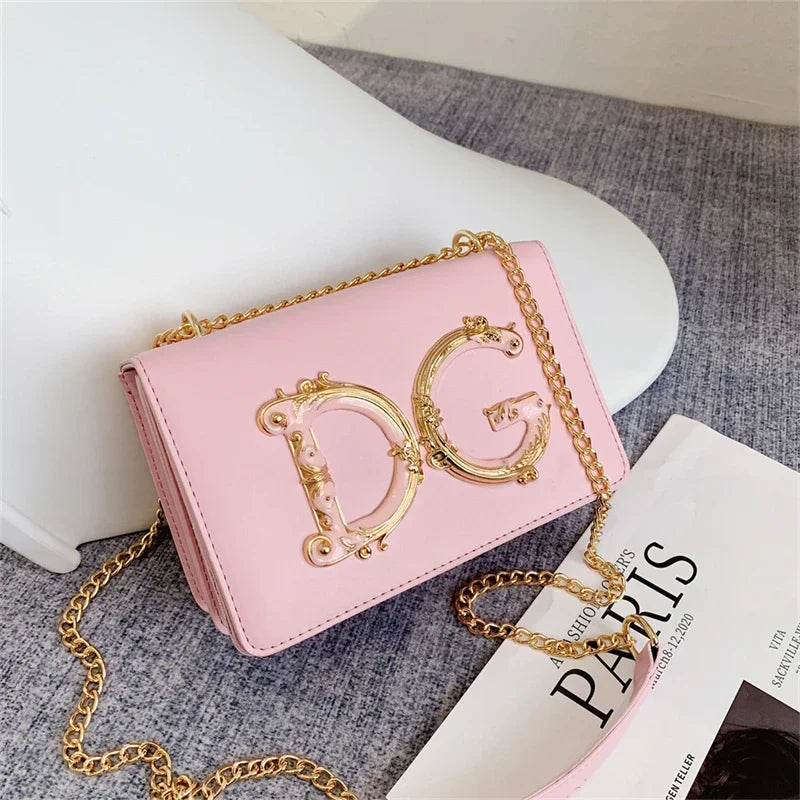 Fashionable Lady'S Handbag PU High-Quality Material Shoulder Bag Golden Decorated Jingdian Crossbody Bag Solid Color Square Bag (013)