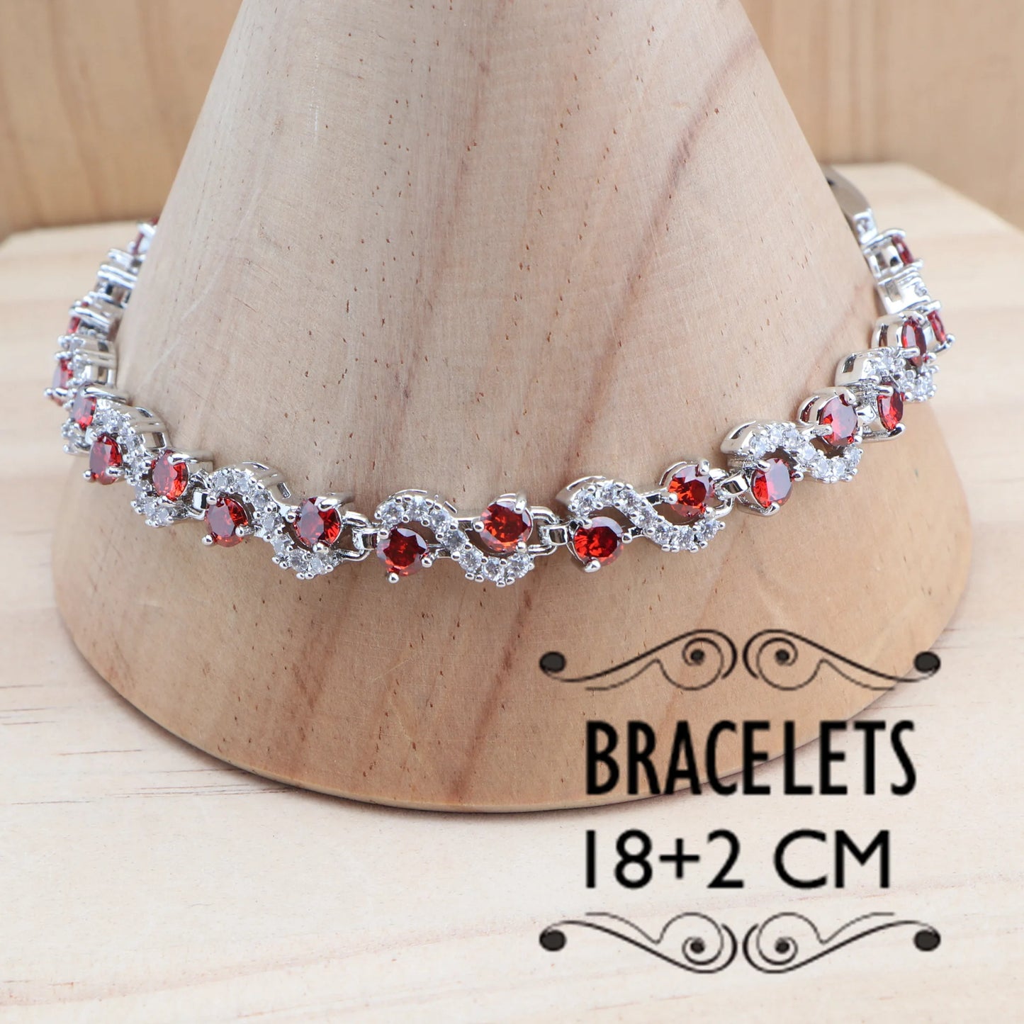 Ladies 925 Silver Jewelry Sets Red Zircon Earrings for Women Rings Wedding Jewelry Pendant Bridal Necklace Stones Bracelets Set (160)