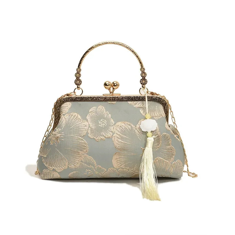 Chinese Style Embroidered Shoulder Bag Elegant Handbag Retro Small Square Bag Wedding Party Luxury Designer Women Evening Clutch (069)