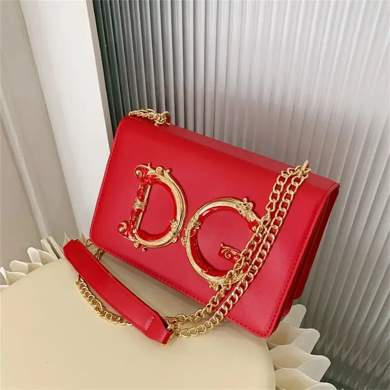 Fashionable Lady'S Handbag PU High-Quality Material Shoulder Bag Golden Decorated Jingdian Crossbody Bag Solid Color Square Bag (013)
