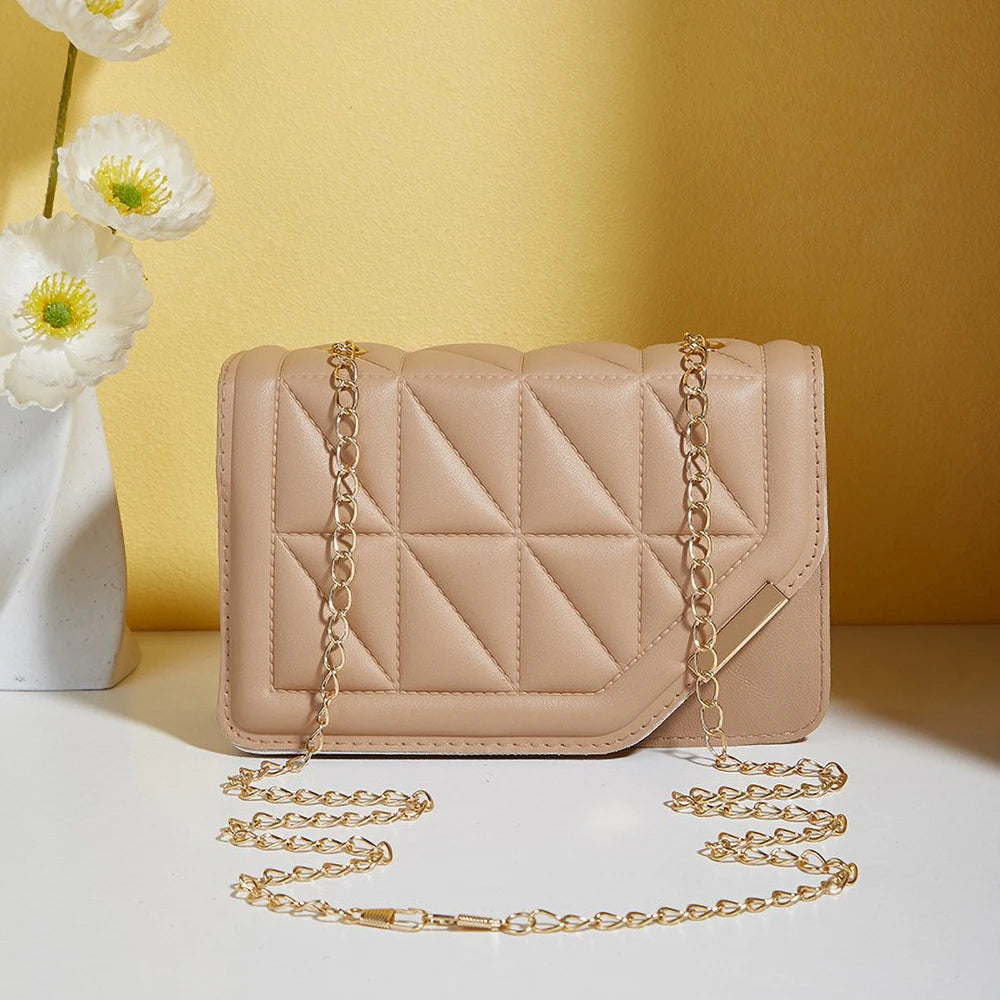 Trendy Embroidered Square Bag - Diamond Pattern Shoulder Purse with Chain Strap & Magnetic Closure (018)