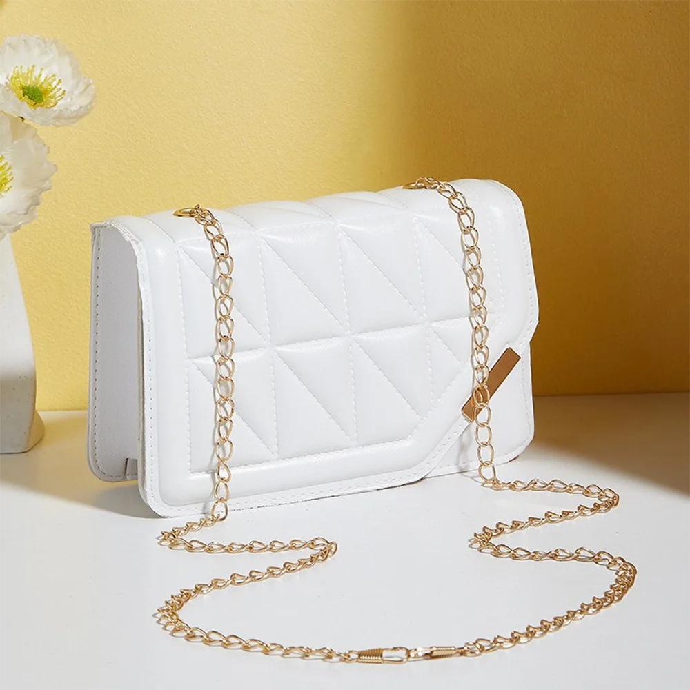 Trendy Embroidered Square Bag - Diamond Pattern Shoulder Purse with Chain Strap & Magnetic Closure (018)