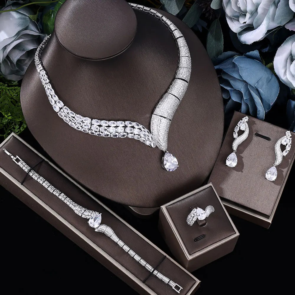 2022 Top 4 Wedding Bride Jewelry Set Water Drop Shape Jewelry Set for Women'S Wedding Accessories Necklace and Earring Set (006)
