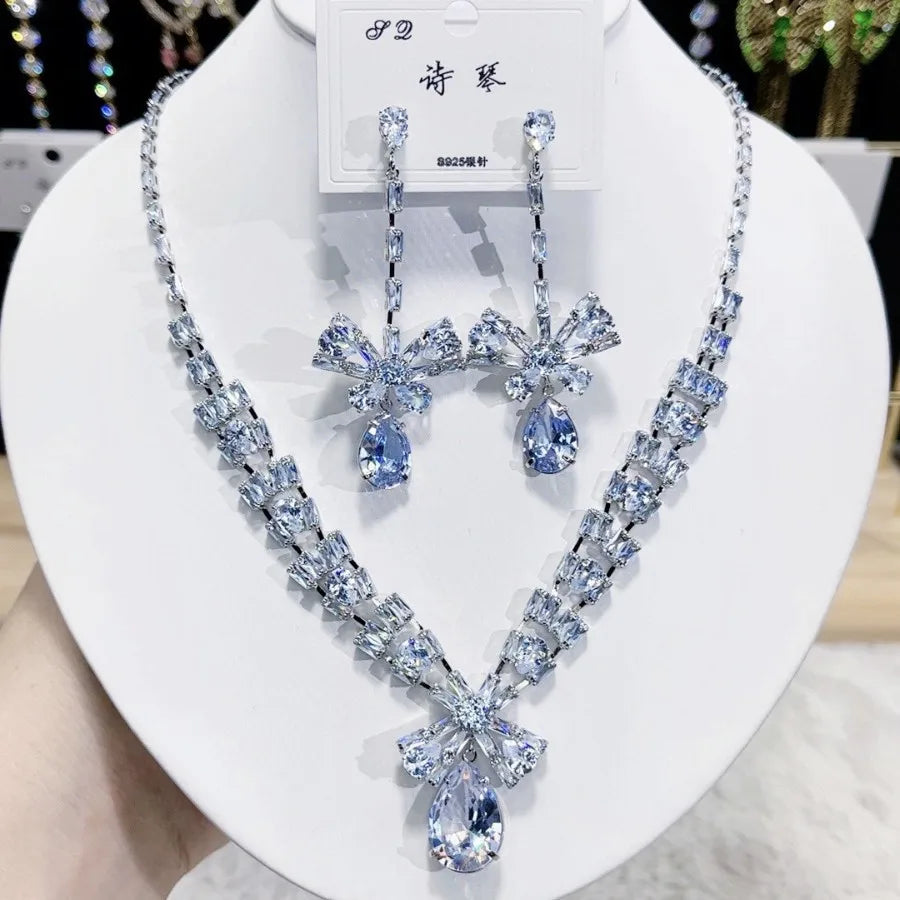 Women Colorful Fashion Zircon Necklace Earrings 2024 (89)