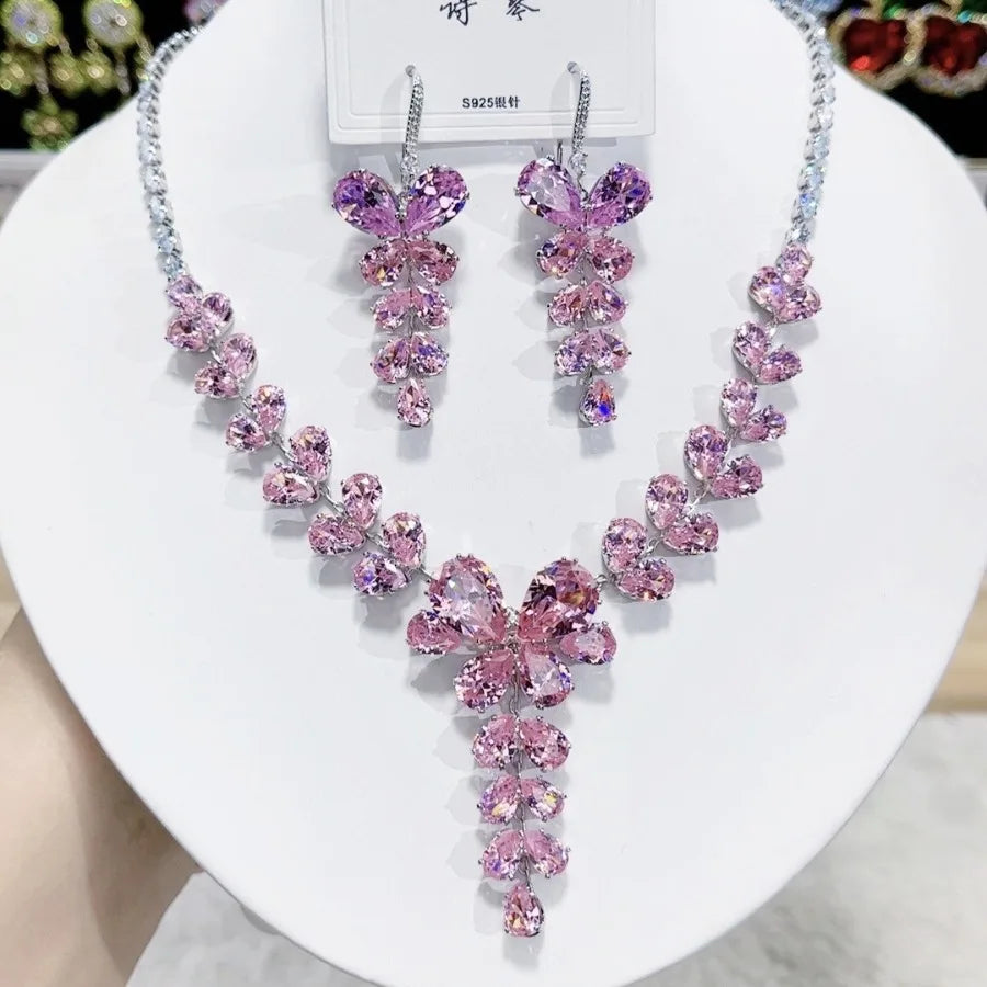 Women Colorful Fashion Zircon Necklace Earrings 2024 (89)
