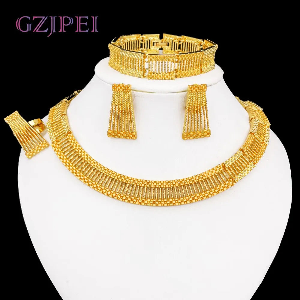 Gold Plated Jewelry Set for Women Dubai African Itatian Necklace Bracelet Earring Ring 2025 New Bueqant Jewelry Gifts (040)
