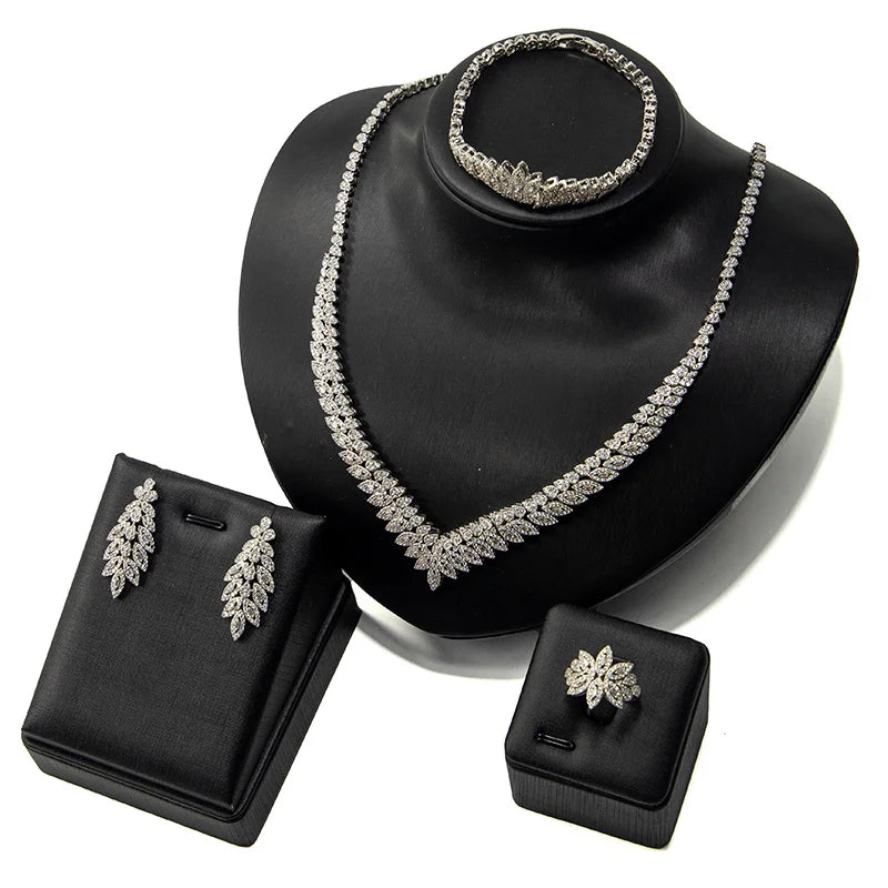 2024 Hot Selling 4-Piece Bride Wedding Jewelry Set with Cubic Zirconia Dubai Luxury Jewelry Set