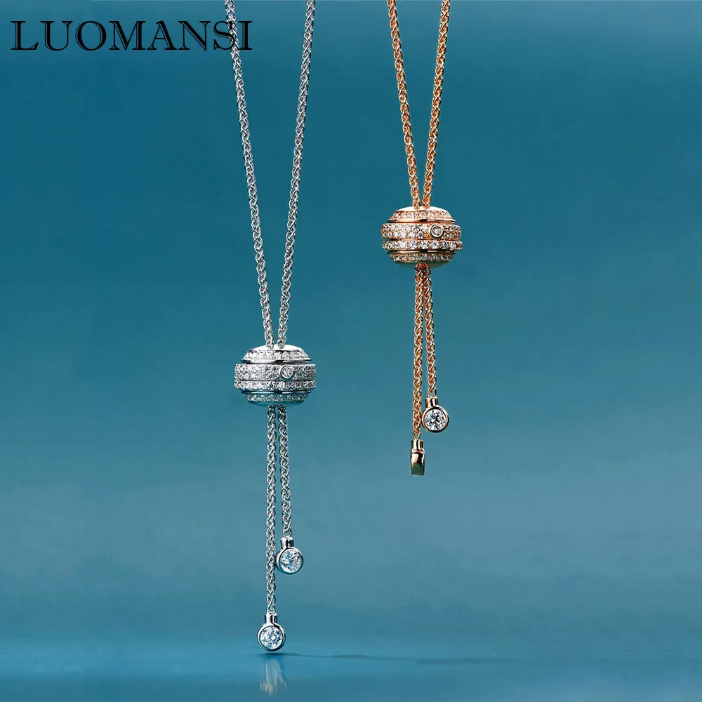 100%-S925 Silver round Long Necklace 90CM High Carbon Diamond Jewelry Women'S Wedding Party Birthday Gift (076)