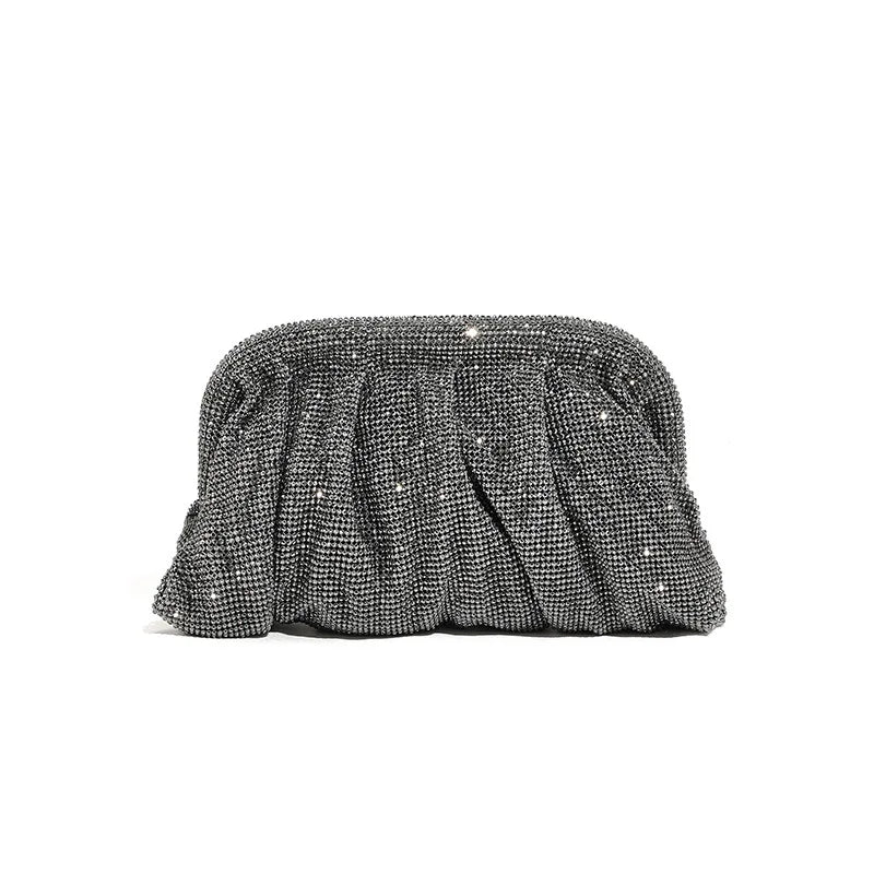 Shinny Ruched Rhinestone Clucth Purse Women Luxury Designer Evening Bags Fashion Party Dinner Handbag Bridal Makeup Bag