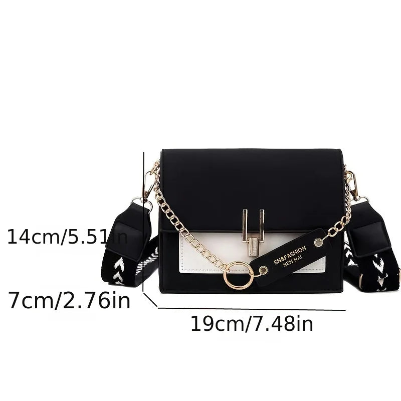 Trendy Flap Square Bag, Women'S Fashion Faux Leather Purse, Stylish Chain Decor Crossbody Bag (063)